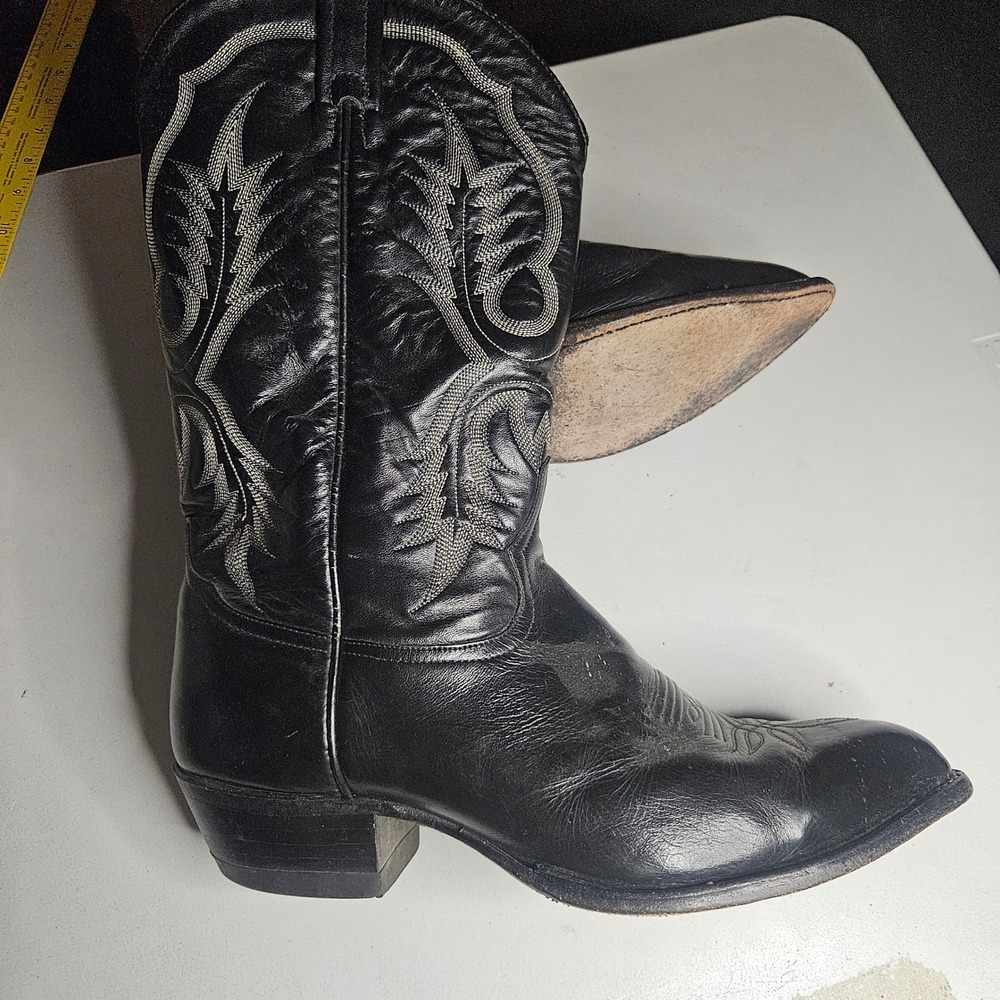 Tony Lama Mens Black Leather Western Cowboy Boots 12916 Size 10.5 EEEE Wide